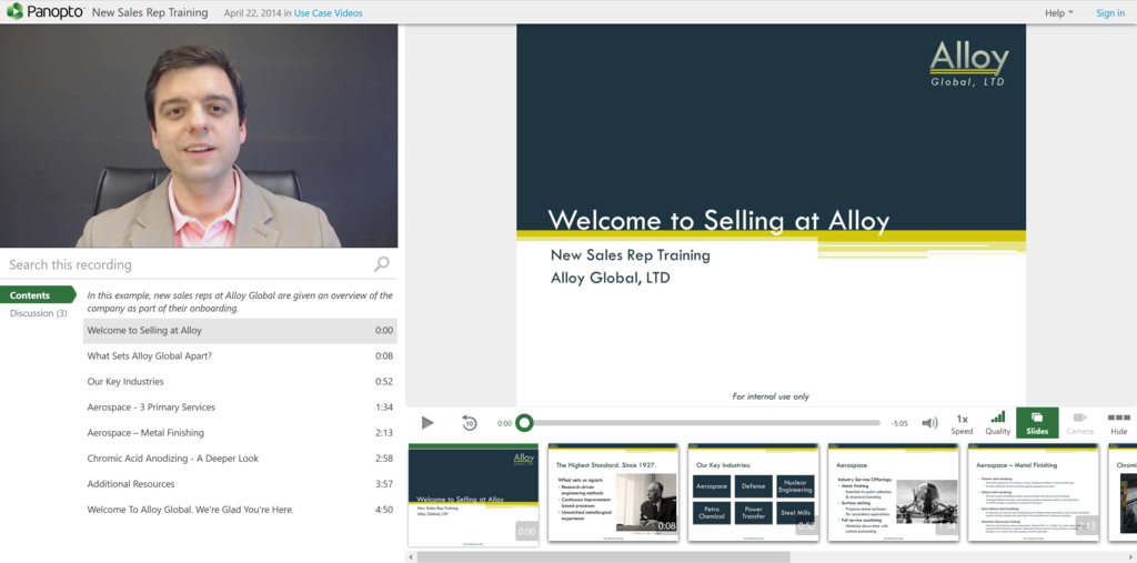 Watching New Sales Rep Training in Panopto's Web Video Player