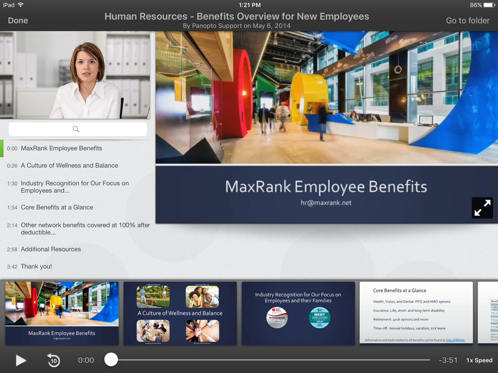 Watching an Onboarding Video on Panopto's iPad App